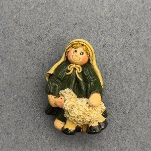 Shepherd Sheep Brooch Pin Christmas Nativity Green